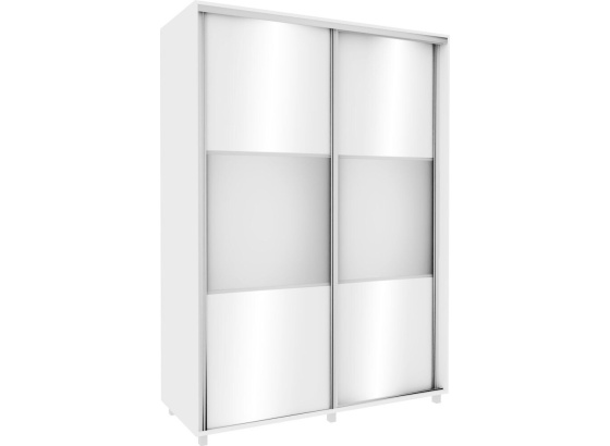 Šatní skříň 150 cm bílá/ bílý lesk se zrcadlem