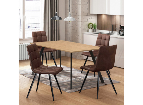 Jídelní stůl 120x80 BERGEN dub + 4 židle BERGEN hnědé mikrovlákno