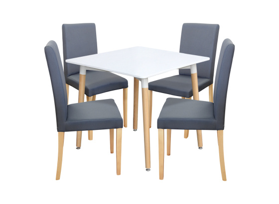 Jídelní stůl ONE 80x80 bílý + 4 židle PRIMA šedá/světlé nohy
