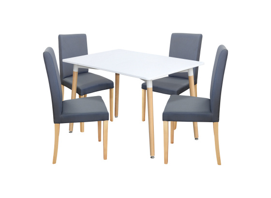 Jídelní stůl ONE 120x80 bílý + 4 židle PRIMA šedá/světlé nohy