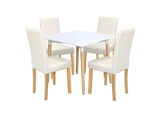 Jídelní stůl ONE 80x80 bílý + 4 židle PRIMA bílá/světlé nohy