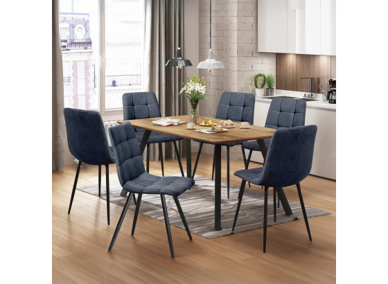 Jídelní stůl 140x80 BERGEN dub + 6 židlí BERGEN šedá