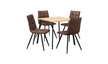 Jídelní stůl 80x80 BERGEN dub + 4 židle BERGEN hnědé mikrovlákno
