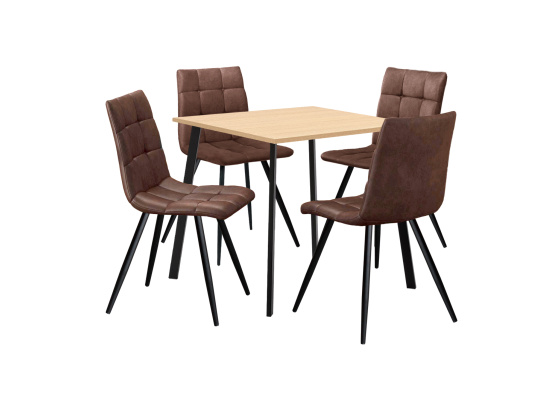 Jídelní stůl 80x80 BERGEN dub + 4 židle BERGEN hnědé mikrovlákno