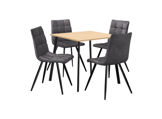 Jídelní stůl 80x80 BERGEN dub + 4 židle BERGEN šedé mikrovlákno