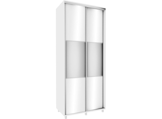 Vysoká šatní skříň 100 cm bílá/ bílý lesk se zrcadlem