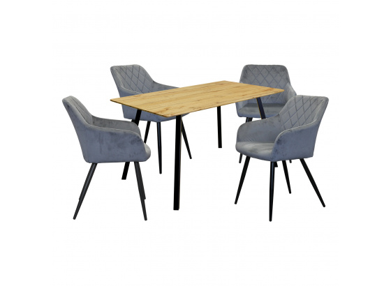 Jídelní stůl BERGEN dub + 4 židle DIAMANT šedý samet