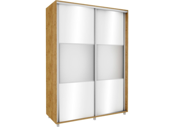 Šatní skříň 150 cm dub soma tmavý/ bílý lesk se zrcadlem
