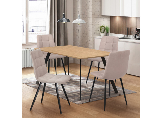 Jídelní stůl 120x80 BERGEN dub + 4 židle BERGEN béžová