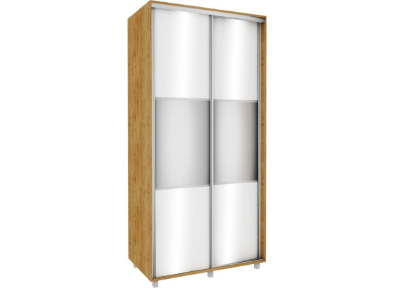 Šatní skříň 100 cm  dub soma tmavý/ bílý lesk se zrcadlem 