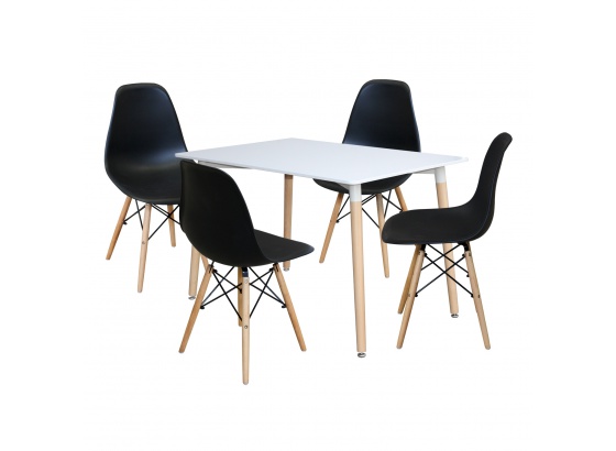 Jídelní stůl 120x80 UNO bílá + 4 židle UNO černá