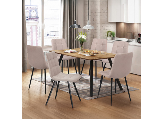 Jídelní stůl 140x80 BERGEN dub + 6 židlí BERGEN béžová