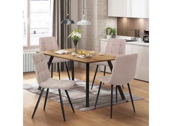 Jídelní stůl 140x80 BERGEN dub + 4 židle BERGEN béžová