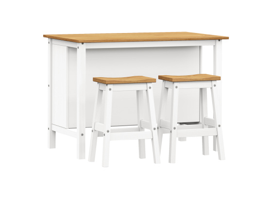 Kuchyňský ostrůvek + 2 barové stoličky CORONA 2 bílý vosk/vosk