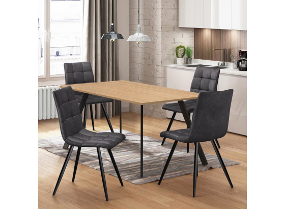 Jídelní stůl 120x80 BERGEN dub + 4 židle BERGEN šedé mikrovlákno