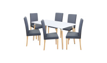 Jídelní stůl ONE 160x90 bílý + 6 židlí PRIMA šedá/světlé nohy