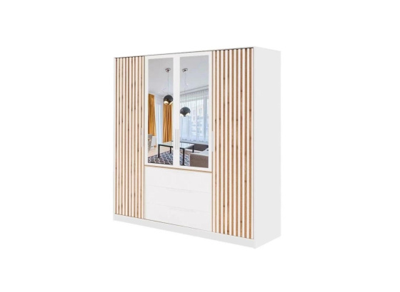 Šatní skříň BALI LUX D4 bílá/dub wotan se zrcadlem