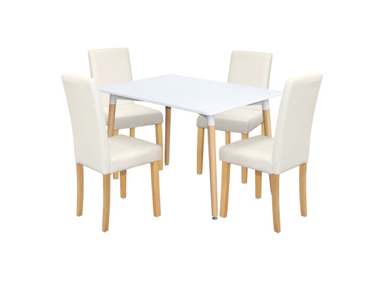 Jídelní stůl ONE 120x80 bílý + 4 židle PRIMA bílá/světlé nohy
