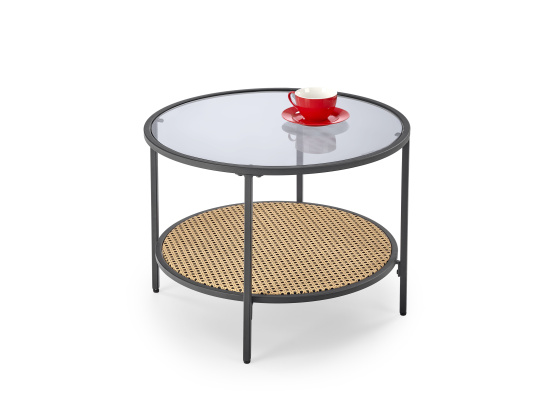 Konferenční stolek DAKOTA kouřové sklo/ ratan/ černá
