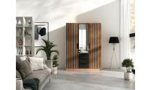 Šatní skříň BALI LUX D3 dub wotan/ černá se zrcadlem