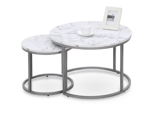 Set konferenčních stolkům PAOLA bílý mramor/ stříbrná