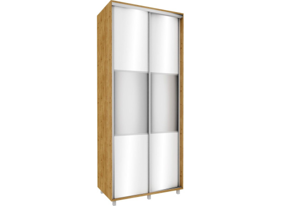 Vysoká šatní skříň 100 cm dub soma tmavý/ bílý lesk se zrcadlem 