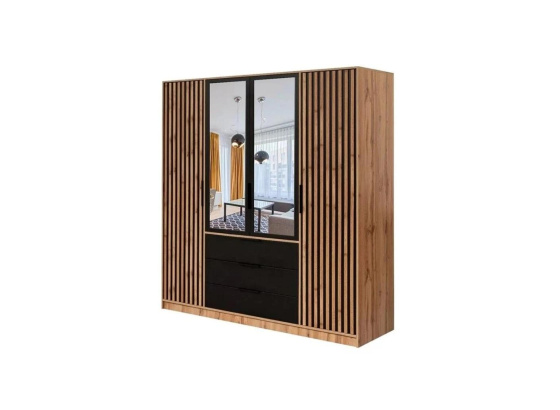 Šatní skříň BALI LUX D4 dub wotan/ černá se zrcadlem