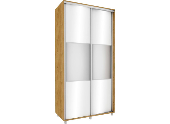 Vysoká šatní skříň 120 cm dub soma tmavý / bílý lesk se zrcadlem